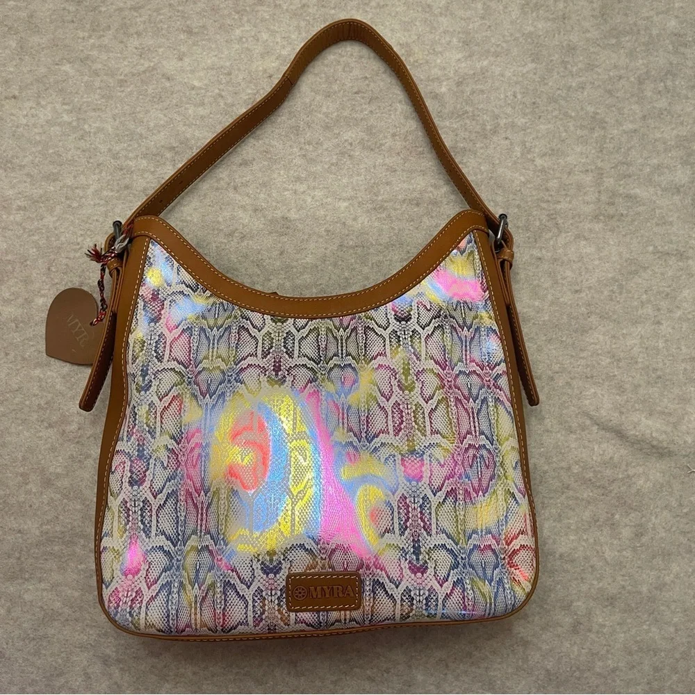 MYRA Desert Snow Animal Print Multicolor and Brown Leather Shoulder Zip Purse